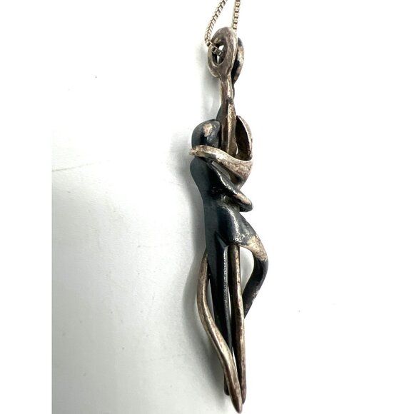 Silver Couple Pendant Necklace 18" Chain Yin Yang Dance Abstract Modernist Vtg - Picture 3 of 10